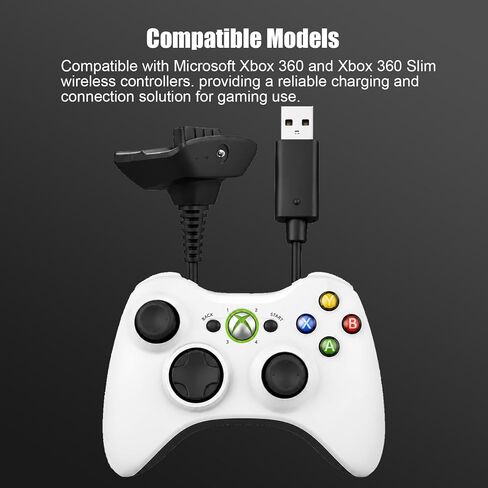 كابل شحن USB متوافق مع وحدة التحكم اللاسلكية Microsoft Xbox 360 / Xbox 360 Slim، قطعتان من سلك اللعب والشحن بطول 6 أقدام in Kuwait
