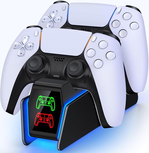 PS5 Controller Charger Station for Playstation 5 Dualsense with LED Light Dual Stand Charger Dock, PS5 Controller Charging Station Accessories for Playstation 5 Faceplates DualSense Edge-Black in Saudi Arabia