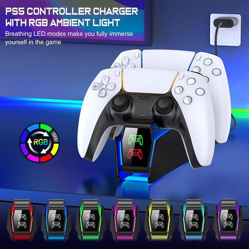 PS5 Controller Charger Station for Playstation 5 Dualsense with LED Light Dual Stand Charger Dock, PS5 Controller Charging Station Accessories for Playstation 5 Faceplates DualSense Edge-Black in Saudi Arabia