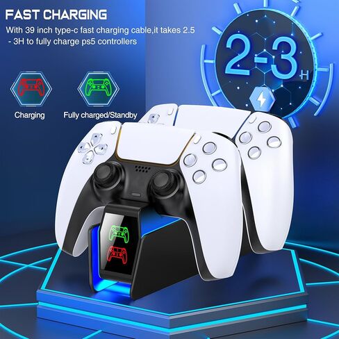 PS5 Controller Charger Station for Playstation 5 Dualsense with LED Light Dual Stand Charger Dock, PS5 Controller Charging Station Accessories for Playstation 5 Faceplates DualSense Edge-Black in Saudi Arabia