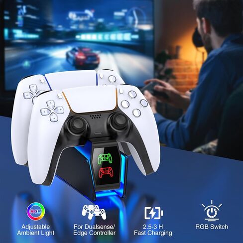 PS5 Controller Charger Station for Playstation 5 Dualsense with LED Light Dual Stand Charger Dock, PS5 Controller Charging Station Accessories for Playstation 5 Faceplates DualSense Edge-Black in Saudi Arabia