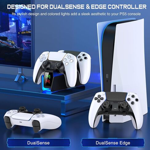 PS5 Controller Charger Station for Playstation 5 Dualsense with LED Light Dual Stand Charger Dock, PS5 Controller Charging Station Accessories for Playstation 5 Faceplates DualSense Edge-Black in Saudi Arabia
