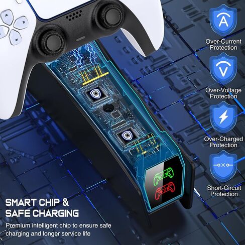 PS5 Controller Charger Station for Playstation 5 Dualsense with LED Light Dual Stand Charger Dock, PS5 Controller Charging Station Accessories for Playstation 5 Faceplates DualSense Edge-Black in Saudi Arabia