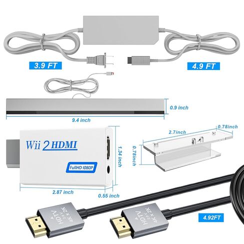LA NREUCETS 4 in 1 Wii Sensor Bar - Wii HDMI Adapter, HDMI Converter, Wii Power Cord AC Adapter, 4.92FT High Speed HDMI Cable Compatible with Nintendo Wii Accessories in Kuwait