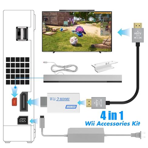 LA NREUCETS 4 in 1 Wii Sensor Bar - Wii HDMI Adapter, HDMI Converter, Wii Power Cord AC Adapter, 4.92FT High Speed HDMI Cable Compatible with Nintendo Wii Accessories in Kuwait