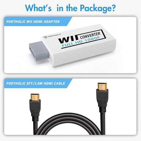 PORTHOLIC Wii to HDMI Converter 1080P with 5ft High Speed HDMI Cable Wii2 HDMI Adapter Output Video&Audio with 3.5mm Jack Audio, Support All Wii Display 720P, NTSC, Compatible with Full HD Devic in Saudi Arabia
