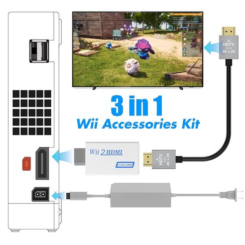 LA NREUCETS 3 in 1 Wii to HDMI Converter, Come with Power Cord AC Adapter Supply and 4.92FT High Speed HDMI Cable Accessories Bundle Kits(Not for Wii U) in Kuwait