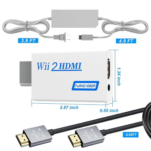 LA NREUCETS 3 in 1 Wii to HDMI Converter, Come with Power Cord AC Adapter Supply and 4.92FT High Speed HDMI Cable Accessories Bundle Kits(Not for Wii U) in Kuwait