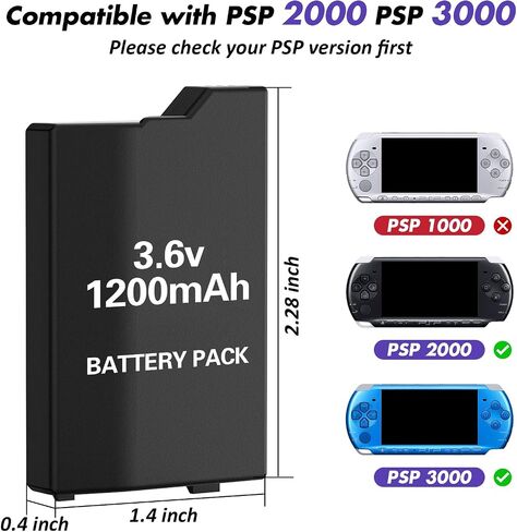 KEKUCULL 2Pcs Rechargeable Battery Pack Replacement for PSP 2000/3000/Lite/Slim Console, Real Capacity 1200mAh Lithium Polymer Batteries for PSP 2001/3001 in Kuwait