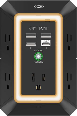 Wall Charger, Surge Protector, QINLIANF 5 Outlet Extender with 4 USB Ports | 1680 Joules, 3-Sided Power Strip, Multi Plug Wall Outlet Adapter Spaced for Home Travel Office, White in Saudi Arabia