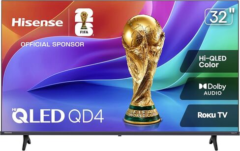 Hisense 32-Inch Class QD4SR Series Hi-QLED HD Smart Roku TV (32QD4HSR, 2026 Model) – Hi-QLED Color, Dolby Audio, Compatible with Alexa, Full Array LED, Slim Bezel Design in Kuwait
