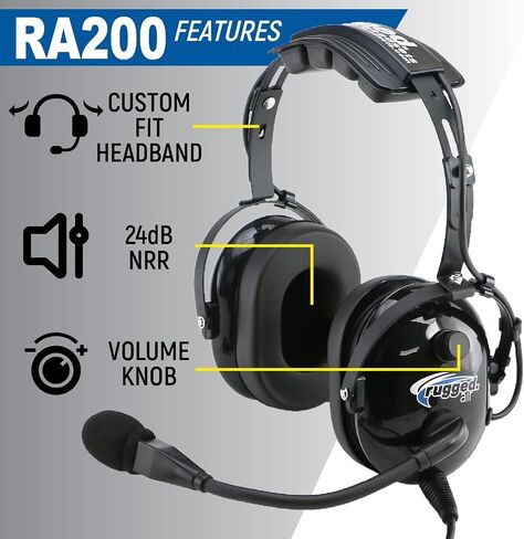 Rugged. Air RA200 Aviation Headset for Student Pilots & Flight Schools | Features Clear Hear Speakers, Noise Canceling Microphone, Foam Ear Seals, Custom Fit Headband, and Headset Bag in Kuwait