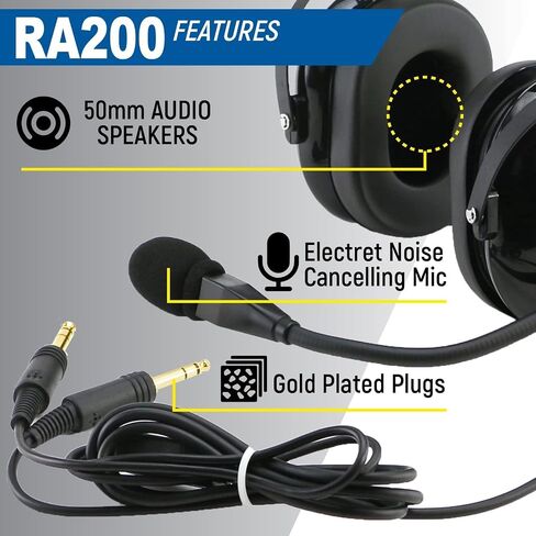 Rugged. Air RA200 Aviation Headset for Student Pilots & Flight Schools | Features Clear Hear Speakers, Noise Canceling Microphone, Foam Ear Seals, Custom Fit Headband, and Headset Bag in Kuwait