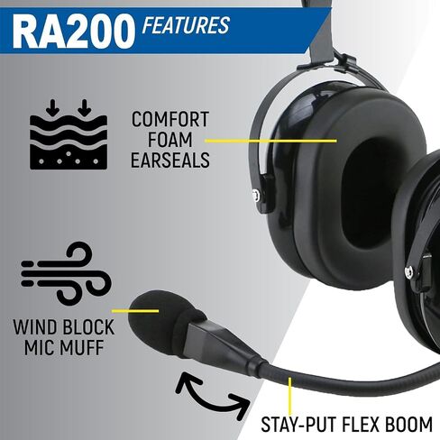 Rugged. Air RA200 Aviation Headset for Student Pilots & Flight Schools | Features Clear Hear Speakers, Noise Canceling Microphone, Foam Ear Seals, Custom Fit Headband, and Headset Bag in Kuwait