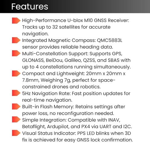 AERO SELFIE FK-A3 GPS Compass Module with Upgraded 10th Generation Chip Compatible with FPV Fixed Wing Drones Supports GPS, GLONASS, BeiDou, Galileo, 32 Satellites in Saudi Arabia