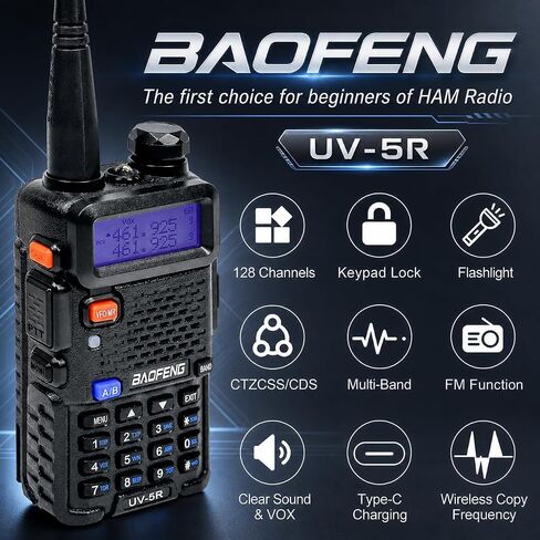 Baofeng UV-5R Dual Band Two Way Radio, Upgraded Type-C Direct Charging for Power Bank & Car Support, High Power Long Range Handheld Transceiver for Hiking & Emergency in Saudi Arabia