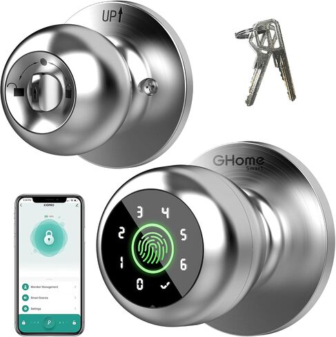 GHome Smart Fingerprint Door Lock, 3 in 1 Smart Fingerprint Door Knob with App Control & Key, Auto Lock, Biometric Door Knobs with Lock for Bedroom, Garage, Home & Office in Saudi Arabia