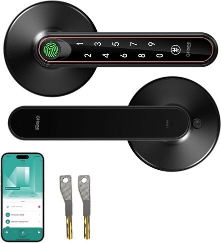 GHome Smart Fingerprint Door Knob with Lock, 4-in-1 Door Lock for Bedroom | Fingerprint Door Lock with Keypad, App Control, Auto Lock, Keyless Entry Door Lock with Handle, Biometric Door Knob for Home in Saudi Arabia