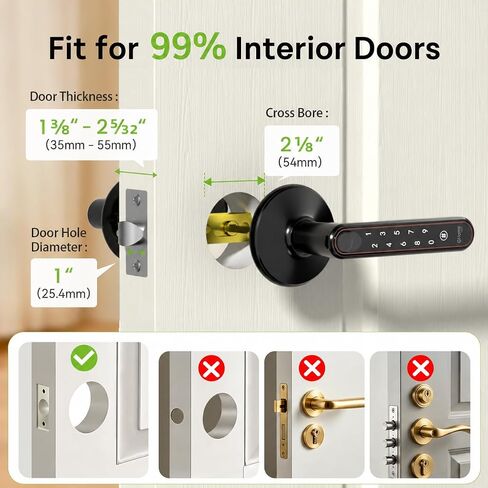 GHome Smart Fingerprint Door Knob with Lock, 4-in-1 Door Lock for Bedroom | Fingerprint Door Lock with Keypad, App Control, Auto Lock, Keyless Entry Door Lock with Handle, Biometric Door Knob for Home in Saudi Arabia