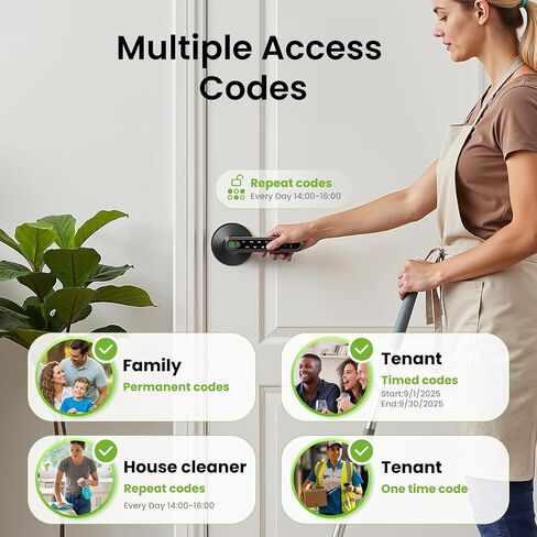 GHome Smart Fingerprint Door Knob with Lock, 4-in-1 Door Lock for Bedroom | Fingerprint Door Lock with Keypad, App Control, Auto Lock, Keyless Entry Door Lock with Handle, Biometric Door Knob for Home in Saudi Arabia