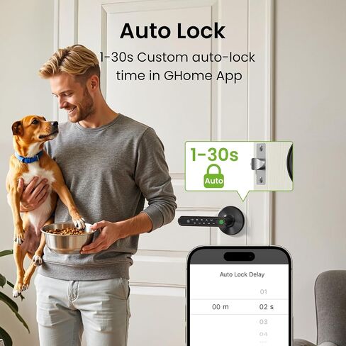 GHome Smart Fingerprint Door Knob with Lock, 4-in-1 Door Lock for Bedroom | Fingerprint Door Lock with Keypad, App Control, Auto Lock, Keyless Entry Door Lock with Handle, Biometric Door Knob for Home in Saudi Arabia