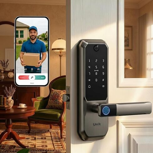 UMIKSMART WiFi Smart Door Lock, Camera Doorbell, Fingerprint, Charcoal in Kuwait