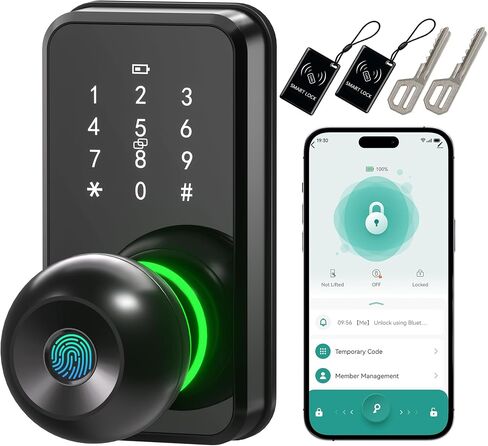 Smart Door Lock Knob Fingerprint Keypad Keyless Entry Lock for Front Door | Touchscreen Keypad, Electronic Digital Code for Front Door, App Remote Control, Easy Installation in Saudi Arabia