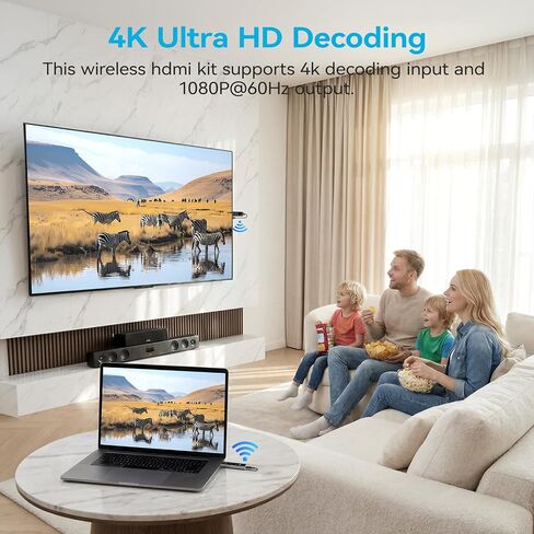 2026 New Wireless HDMI Transmitter and Receiver, 360FT/110M Extender 4K Decode 1080P@60Hz Output with LED Display, Plug&Play 5.8+2.4G Streaming Video/Audio from PC/Laptop/TV Box to Monitor in Kuwait