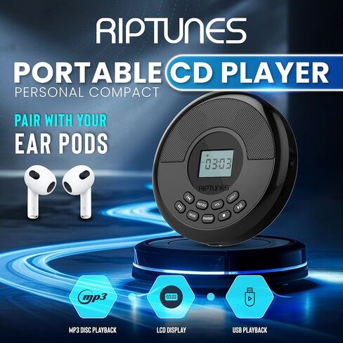 CD Player Portable Rechargeable Battery Bulit-in - Wireless, Dual Speakers Anti-Skip Protection - Compatible MP3 USB- Black in Saudi Arabia