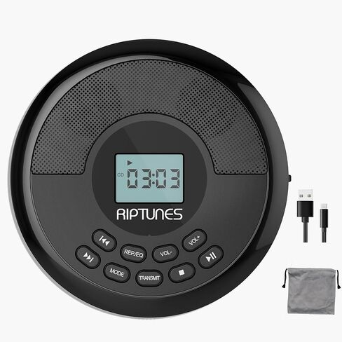CD Player Portable Rechargeable Battery Bulit-in - Wireless, Dual Speakers Anti-Skip Protection - Compatible MP3 USB- Black in Saudi Arabia