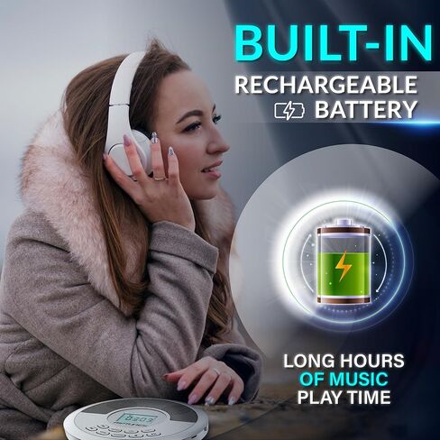 CD Player Portable Rechargeable Battery Bulit-in - Wireless, Dual Speakers Anti-Skip Protection - Compatible MP3 USB- Silver in Saudi Arabia