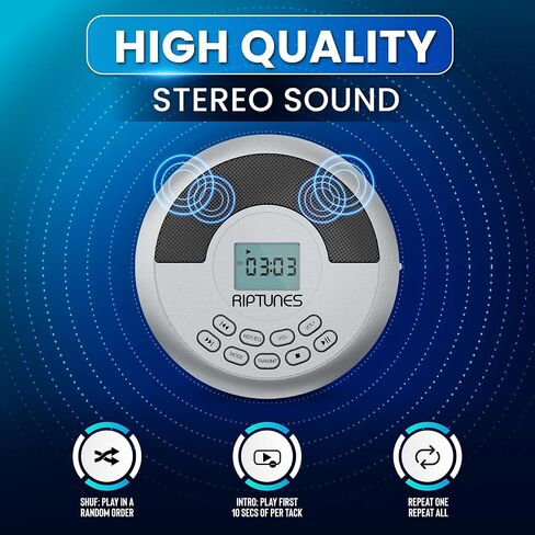 CD Player Portable Rechargeable Battery Bulit-in - Wireless, Dual Speakers Anti-Skip Protection - Compatible MP3 USB- Silver in Saudi Arabia