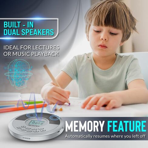 CD Player Portable Rechargeable Battery Bulit-in - Wireless, Dual Speakers Anti-Skip Protection - Compatible MP3 USB- Silver in Saudi Arabia