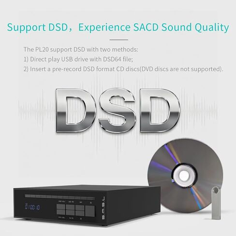 SMSMSL PL20 CD Player CS43131×2 Chip CD Ripper Bluetooth USB Ripping Silver | USB Drive/Bluetooth Input RCA/3.5mm/4.4mm Headphone/Optical/Coaxial/BT Output with Remote Control for Home Audio/Car/Amp in Saudi Arabia