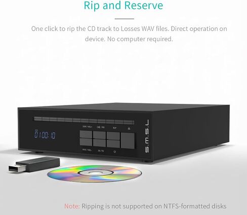 SMSMSL PL20 CD Player CS43131×2 Chip CD Ripper Bluetooth USB Ripping Silver | USB Drive/Bluetooth Input RCA/3.5mm/4.4mm Headphone/Optical/Coaxial/BT Output with Remote Control for Home Audio/Car/Amp in Saudi Arabia