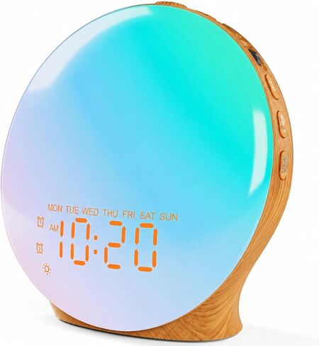 JALL Full Screen Dimmer Sunrise Alarm Clocks for Bedrooms, Wake Up Light with FM Radio, 25 White Noise Sleep Sounds, Bluetooth Speaker, Dual Alarms Bedside Clock for Heavy Sleepers in Saudi Arabia