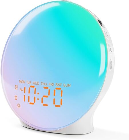 JALL Full Screen Dimmer Sunrise Alarm Clocks for Bedrooms, Wake Up Light with FM Radio, 25 White Noise Sleep Sounds, Bluetooth Speaker, Dual Alarms Bedside Clock for Heavy Sleepers in Kuwait