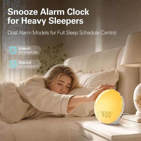 JALL Full Screen Dimmer Sunrise Alarm Clocks for Bedrooms, Wake Up Light with FM Radio, 25 White Noise Sleep Sounds, Bluetooth Speaker, Dual Alarms Bedside Clock for Heavy Sleepers in Kuwait