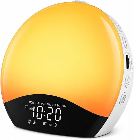 JALL Full Screen Dimmer Sunrise Alarm Clocks for Bedrooms, Wake Up Light with FM Radio, 25 White Noise Sleep Sounds, Bluetooth Speaker, Dual Alarms Bedside Clock for Heavy Sleepers in Kuwait