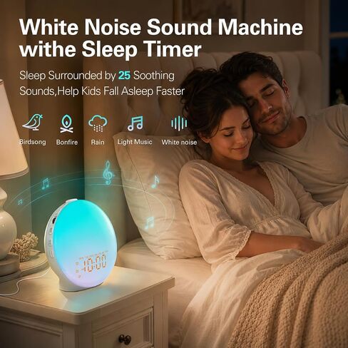 JALL Full Screen Dimmer Sunrise Alarm Clocks for Bedrooms, Wake Up Light with FM Radio, 25 White Noise Sleep Sounds, Bluetooth Speaker, Dual Alarms Bedside Clock for Heavy Sleepers in Kuwait