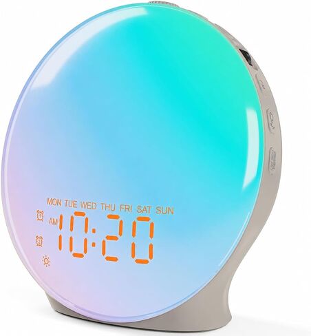 JALL Full Screen Dimmer Sunrise Alarm Clocks for Bedrooms, Wake Up Light with FM Radio, 25 White Noise Sleep Sounds, Bluetooth Speaker, Dual Alarms Bedside Clock for Heavy Sleepers in Kuwait