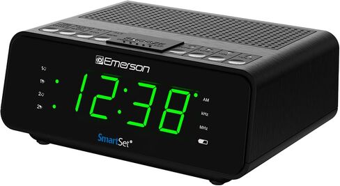 Emerson CKS1900 SmartSet Dual Alarm Clock Radio with AM/FM Digital Tuning, Auto Time Setting, 20 Presets, Jade Green LED Display, Snooze, Sleep Timer & Battery Backup in Saudi Arabia