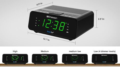Emerson CKS1900 SmartSet Dual Alarm Clock Radio with AM/FM Digital Tuning, Auto Time Setting, 20 Presets, Jade Green LED Display, Snooze, Sleep Timer & Battery Backup in Saudi Arabia
