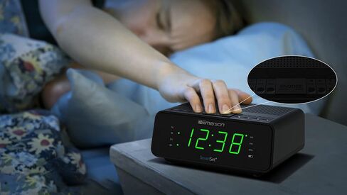 Emerson CKS1900 SmartSet Dual Alarm Clock Radio with AM/FM Digital Tuning, Auto Time Setting, 20 Presets, Jade Green LED Display, Snooze, Sleep Timer & Battery Backup in Saudi Arabia