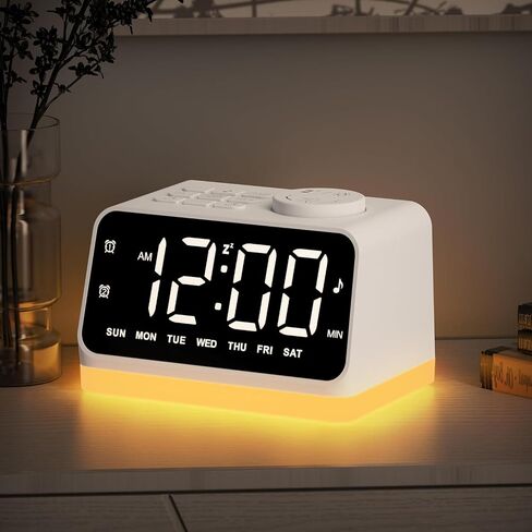JALL Digital Alarm Clock with FM Radio for Bedroom, 8 Colors Night Light with 2 Charging Port, Sleep Sound Machines with Timer, Dual Alarm, Loud Alarm and Easy to Use for Seniors as Gift in Saudi Arabia