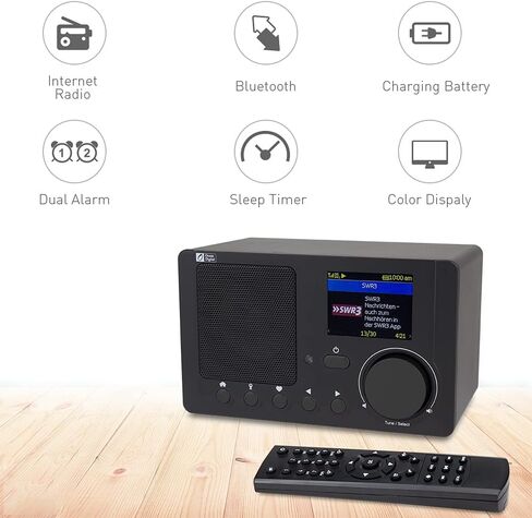 Ocean Digital WR-210N Portable Internet Radio Wi-Fi 2.4" Color LCD Built-in Battery Bluetooth UPnP & DLNA Player Sleep Timer Dual Alarm Clock (Black) in Saudi Arabia