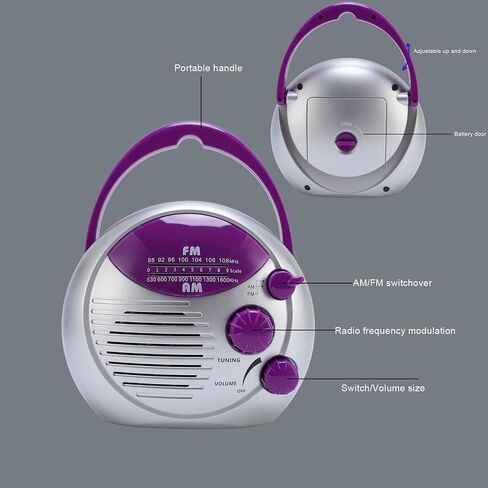 Water Proof Shower Radio, Portable AM FM Radio IPX4, Hanging Radio | Shower Radio Clear Sound, 20 Stations,FM: 88-108MHz AM: 530-1600KHz for Bathroom, Kitchen, Outdoor, Beach, Battery Powered in Saudi Arabia