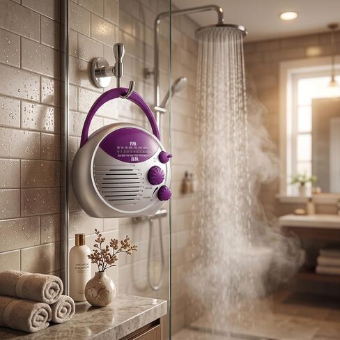 Water Proof Shower Radio, Portable AM FM Radio IPX4, Hanging Radio | Shower Radio Clear Sound, 20 Stations,FM: 88-108MHz AM: 530-1600KHz for Bathroom, Kitchen, Outdoor, Beach, Battery Powered in Saudi Arabia