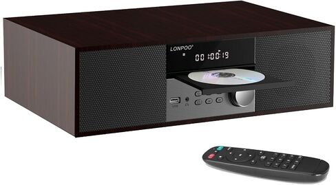 LONPOO Bluetooth Stereo System for Home, 40W CD Player with Speaker | DSP Enhanced Audio, Real Wood Enclosure,12mm Thick MDF, Aluminum Panel, 3" Woofer, Preset 20 Programmable FM Stations,Silver in Saudi Arabia