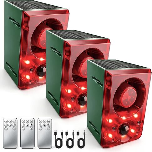 ChunHee Solar Outdoor Motion Sensor Alarm Dog Barking Gunshot Sound 130dB | Support Recording and Adjustable Volume,Loud Noise Maker 3 Work Modes Strobe Light for Home, Villa, Farm, Barn (2pack) in Saudi Arabia